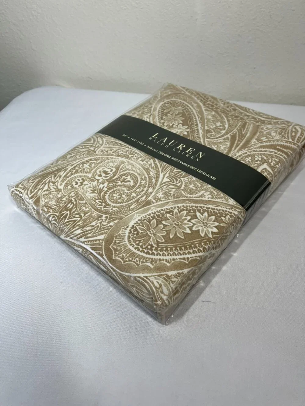 Ralph Lauren Tablecloth Veranda Tan & White Paisley 60 X 144 NEW